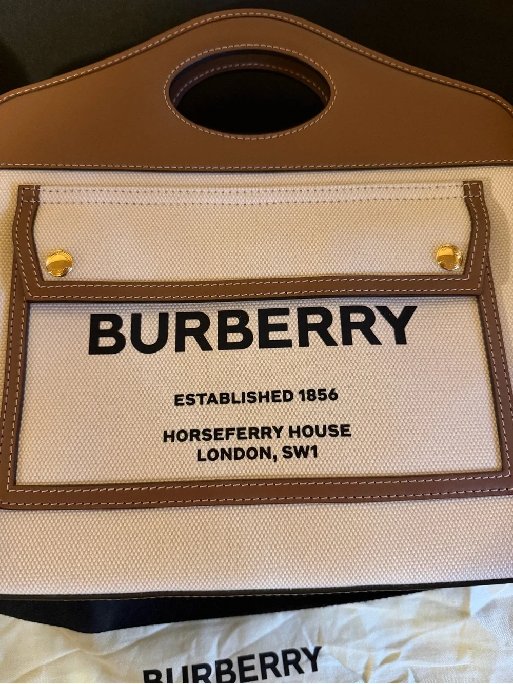 Burberry Cream Canvas Tote with Brown Leather Trim